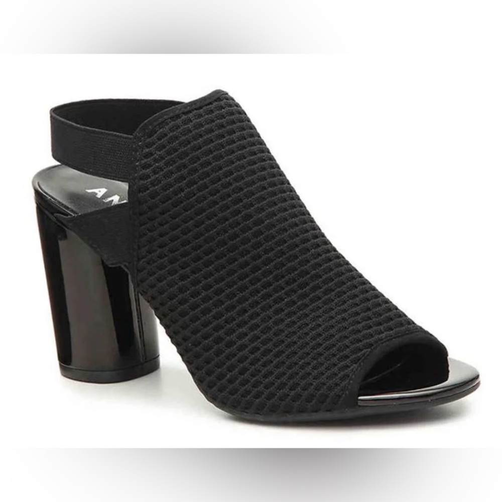 Anne Klein Black Reid Stretch Open Toe Sling Back Heel Sandals Size 7.5